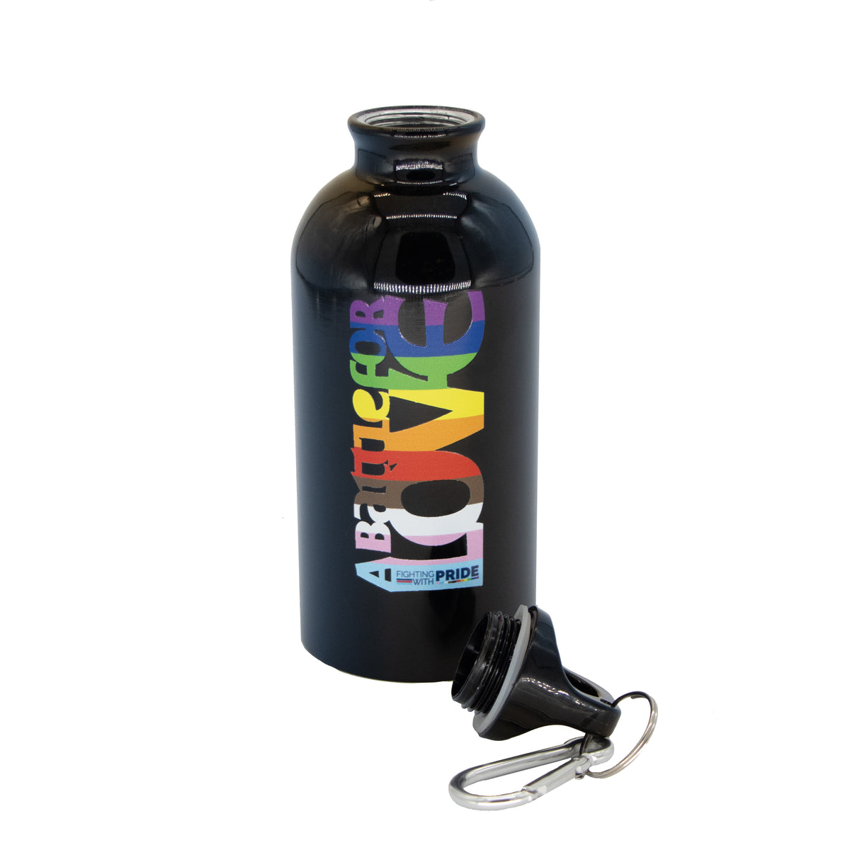 'Fighting With Pride' and 'Battle For Love'_Water Bottle LGBTQ+ Colours Shown Open