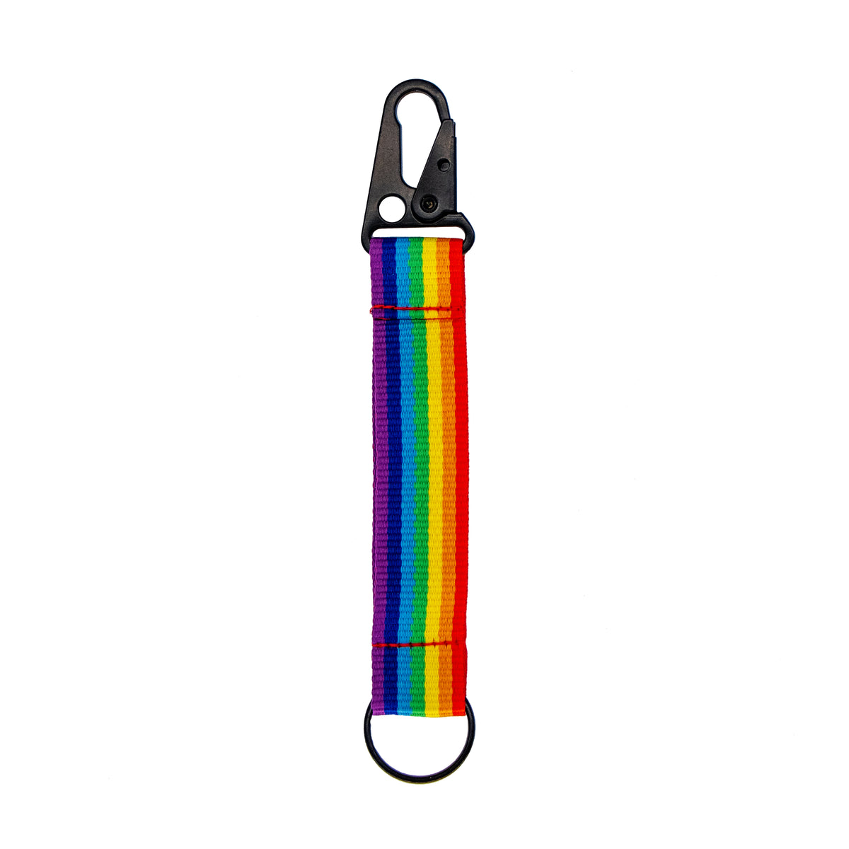 LGBTQ+ Rainbow striped FWP lanyard with a carabiner clip 