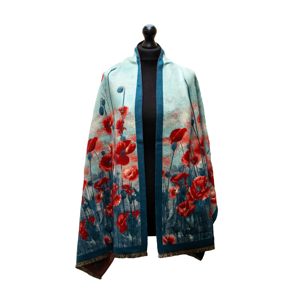 Poppy red and teal scarf