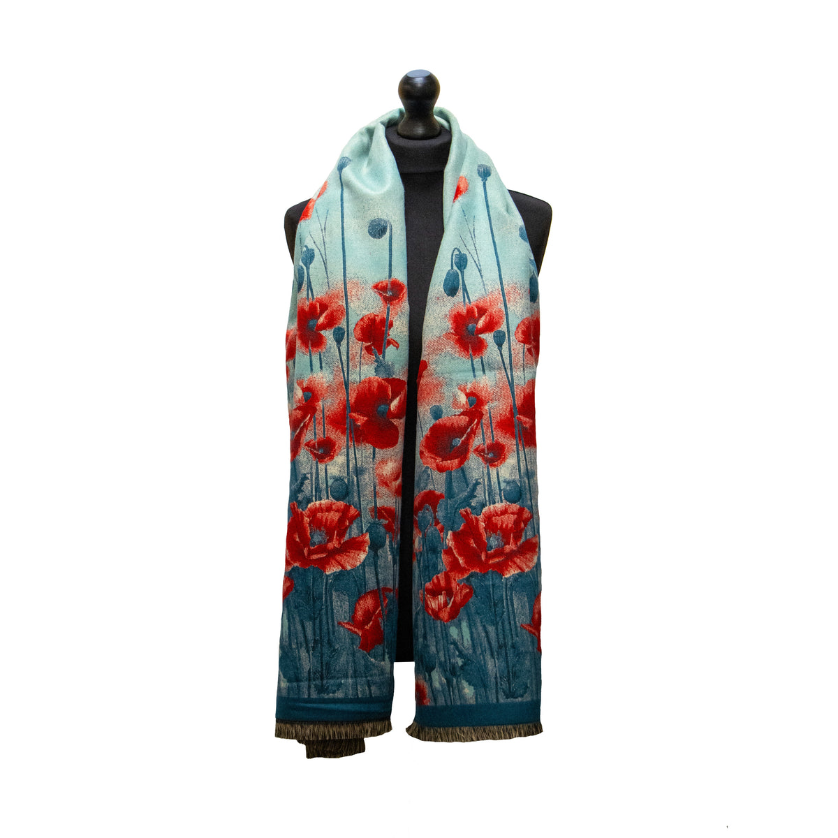 Poppy red and teal scarf