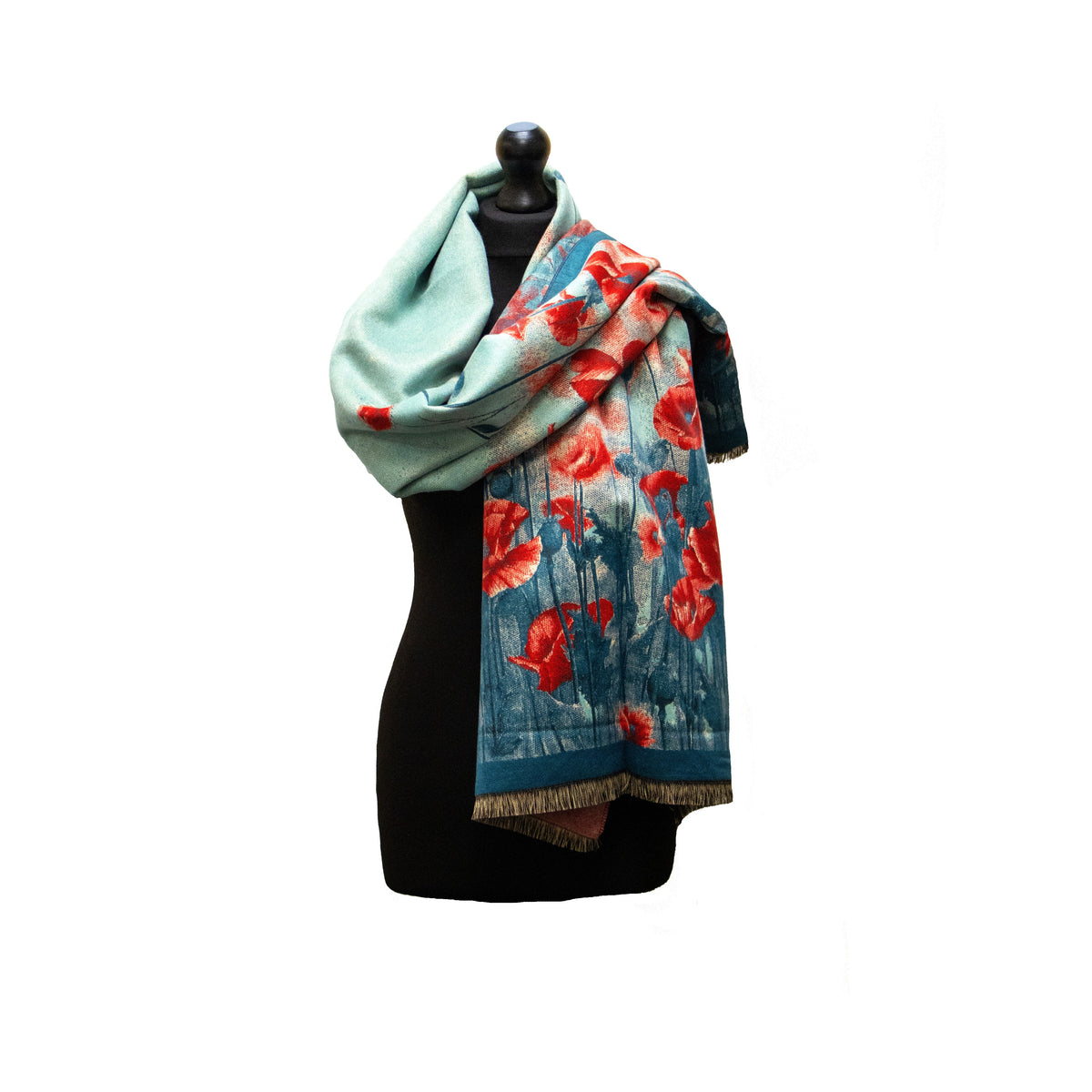 Poppy red and teal scarf