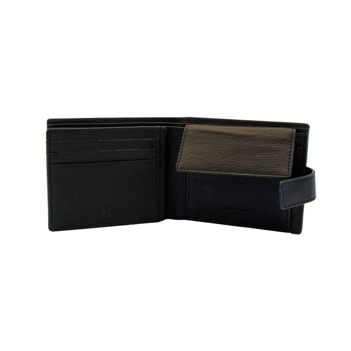 Black leather two fold wallet interior